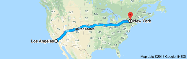 Los Angeles to New York Moving Company Route